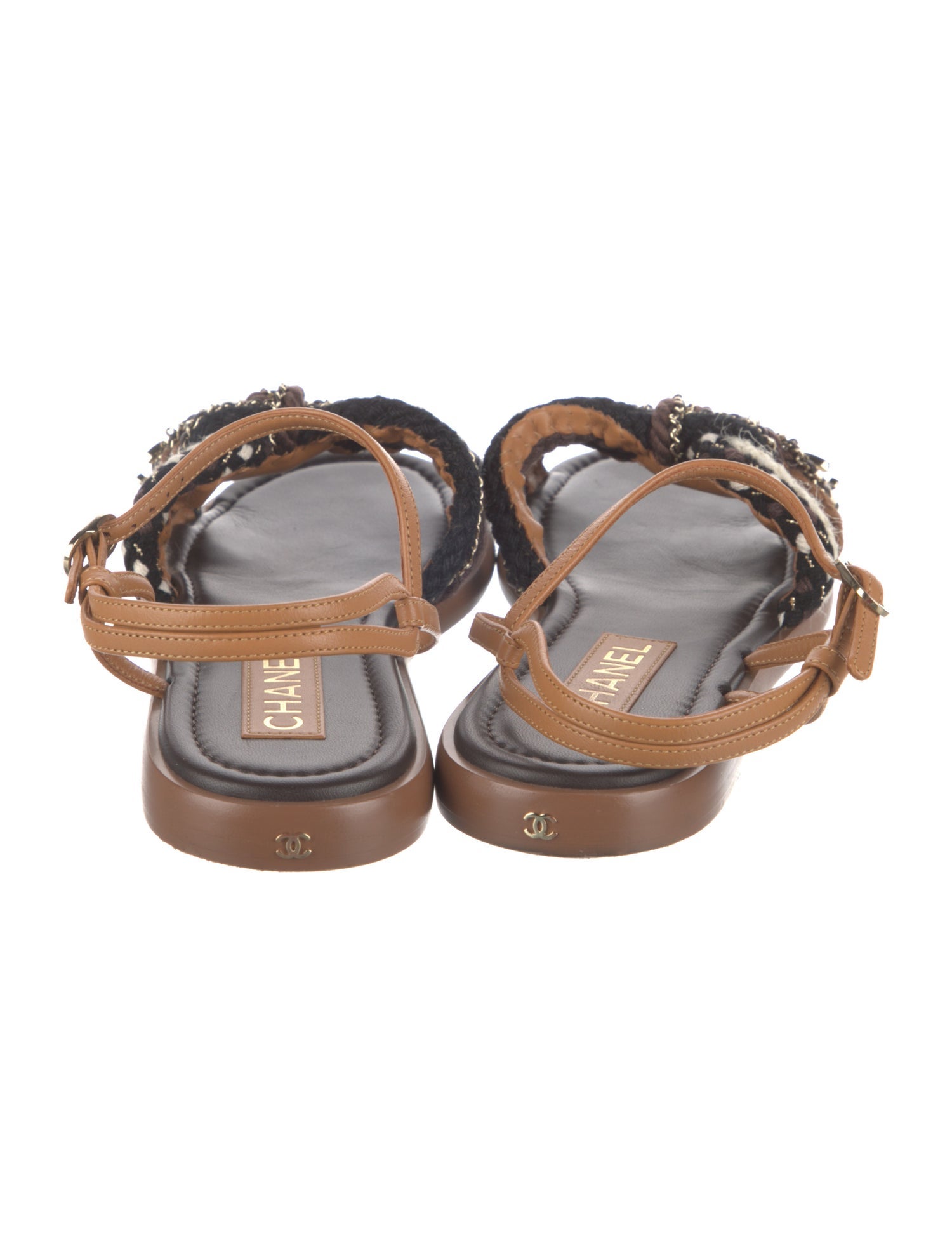 Chanel Interlocking CC Logo Leather Slingback Sandals